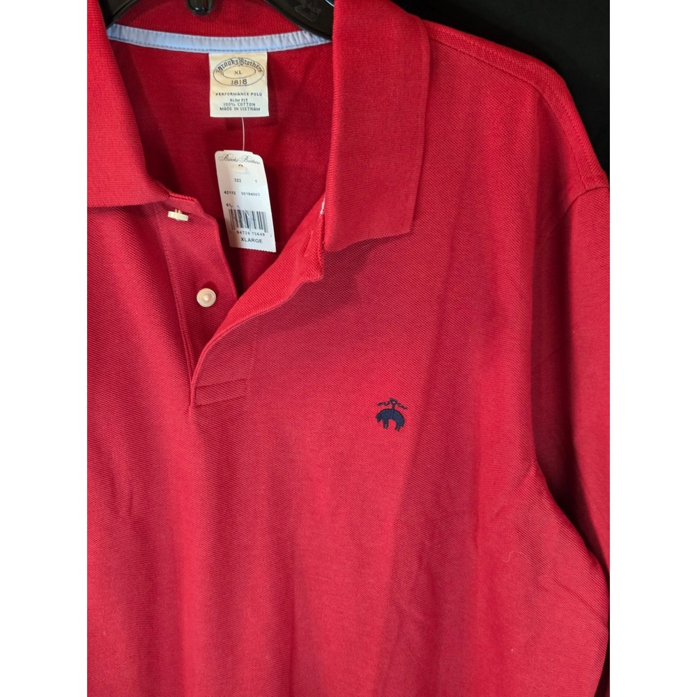 Brooks Brothers 1818 Performance Polo Shirt Mens XL Slim Fit Red Long Sleeve NEW